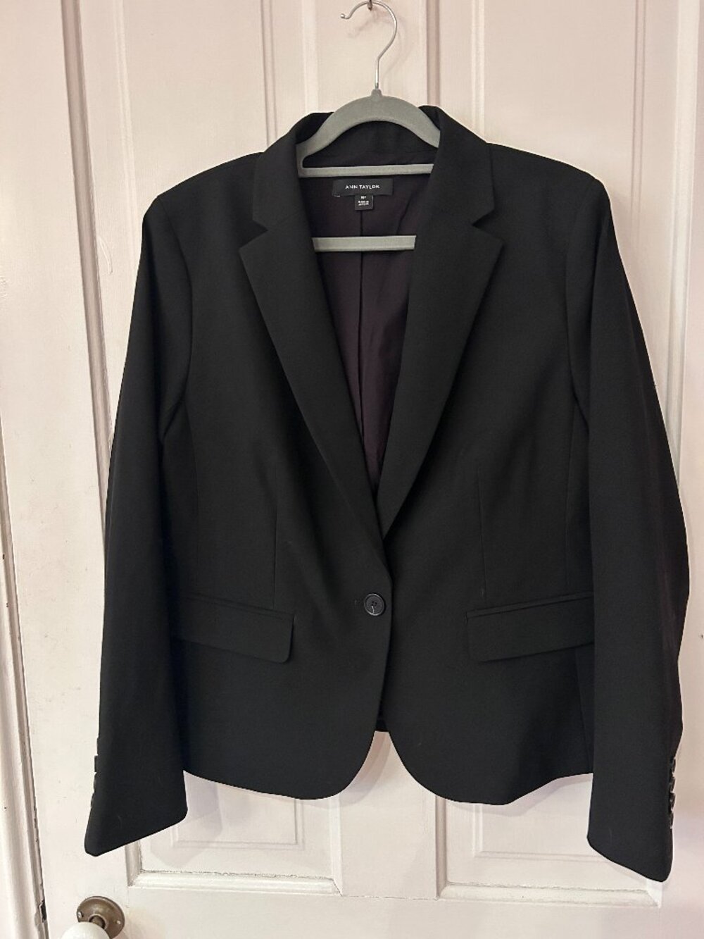 Ann Taylor Petite Black One Button Blazer Stretch Lined Machine Washable NWOT 10